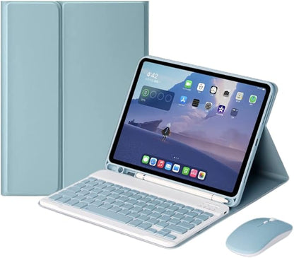 AnMengXinLing Keyboard Case for iPad 9th/8th/7th Generation with Mouse,Case for iPad9 iPad8 iPad7 10.2 inch with Pencil Holder and Deatachable Keyboard, Blue