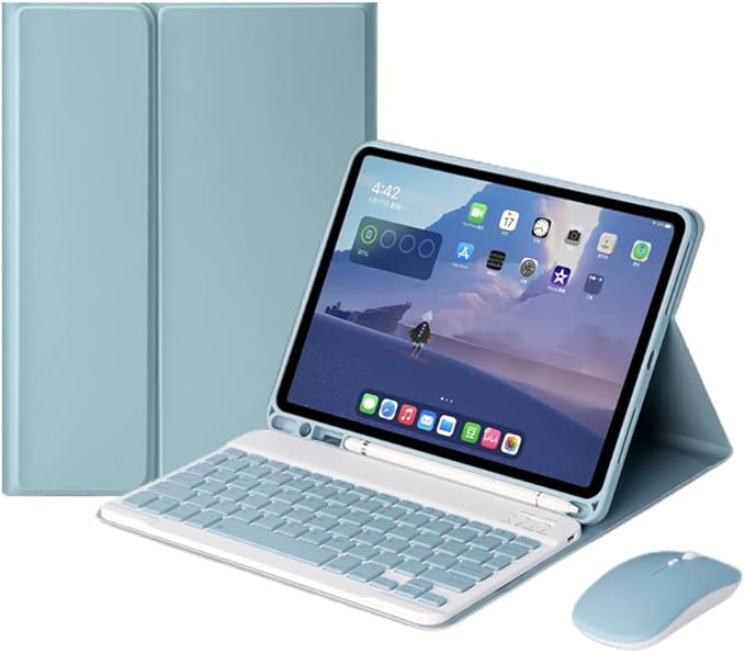 AnMengXinLing Keyboard Case with Mouse for iPad Air 11-inch M4/M3/M2 (2026/2025/2024) & iPad Air 5th/4th Generation, Detachable Bluetooth Keyboard Folio Stand Cover with Pencil Holder，Blue