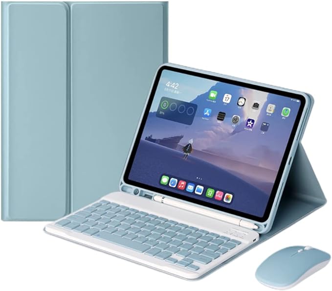 AnMengXinLing Keyboard Case for iPad 11th(A16)/iPad 10th Generation 2022 with Mouse Detachable Wireless Bluetooth Keyboard Pencil Holder Slim Leather Cover for iPad11/iPad10, (Blue)