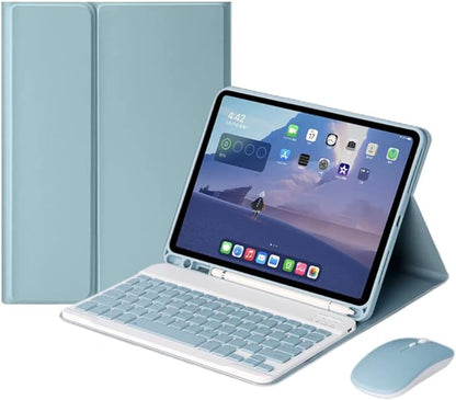 AnMengXinLing Keyboard Case for iPad 11th(A16)/iPad 10th Generation 2022 with Mouse Detachable Wireless Bluetooth Keyboard Pencil Holder Slim Leather Cover for iPad11/iPad10, (Blue)