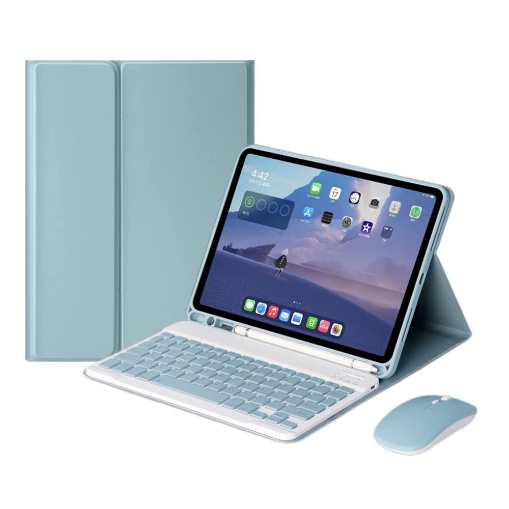 Keyboard Case for iPad Mini 7th(A17 Pro) 2024/Mini 6th Generation with Mouse,Case for iPad mini7/mini6 with Detachable Wireless Bluetooth Keyboard Pencil Holder Slim Smart Cover, Sky Blue
