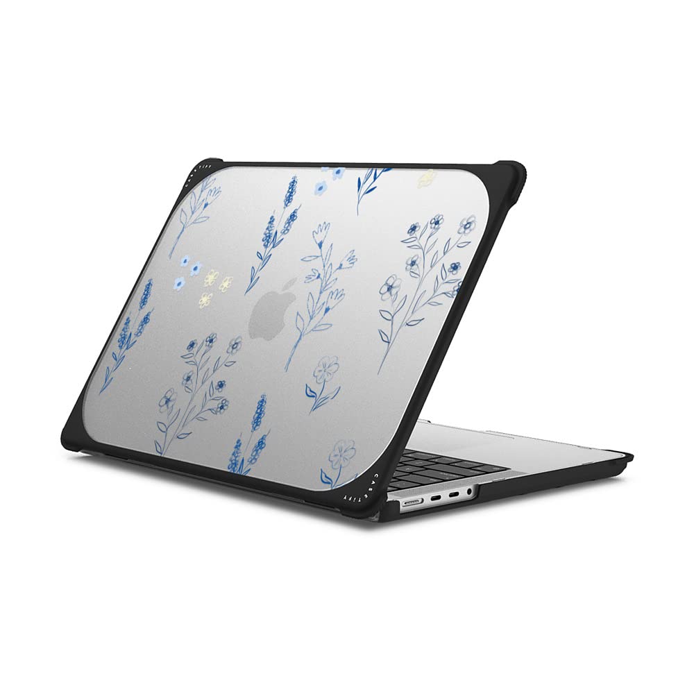 CASETiFY Bounce MacBook Pro 16-inch (M1-M5) Case [Enhanced Protective Corner Design/Ventilation Cutouts/Anti-Slip Grip] - Small Blue Flowers - Clear Black