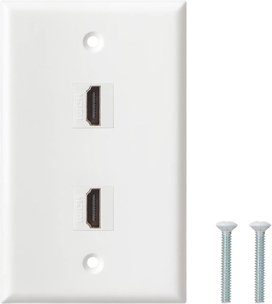 HDMI Wall Plate, 2 Port 4K HDMI Keystone Female to Female Wall Plate-White