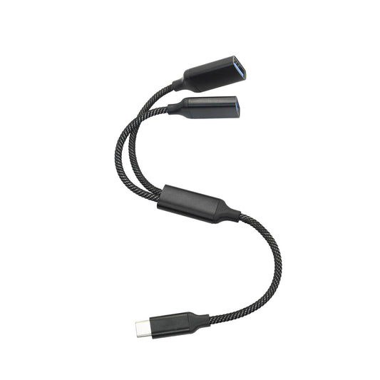 Type-C Connector to Dual USB-A Female Connector Y-type Splitter Cable, 1FT