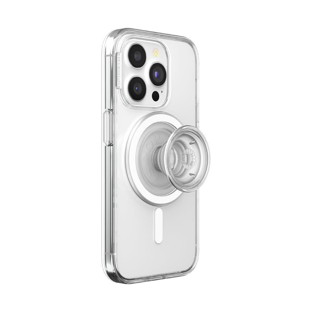 PopSockets iPhone 15 Pro Phone Case with MagSafe, Wireless Charging Compatible, White - Opalescent Clear