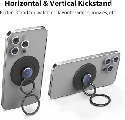 Magnetic Phone Grip Compatible with MagSafe, Magnetic Phone Ring Holder Finger Kickstand Wireless Charging Compatible, Double Cell Phone Rings Gripper Stand for MagSafe iPhone - Sparkle Blue
