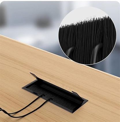 2PCS Desk Grommet Metal Rectangle Desk Cord Cable Hole Cover Grommet with Brush for Home Office Bank Computer Table (black)