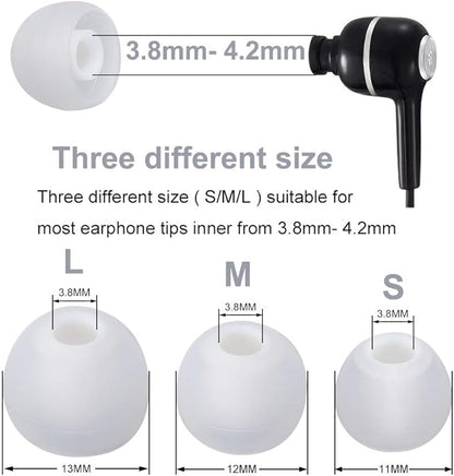 Earbud Tips Soft Silicone Earbuds Replacement Tips Fit for in-Ear Headphones(Inner Hole from 3.8mm - 4.0mm Earphones) 9 Pairs S/M/L,White