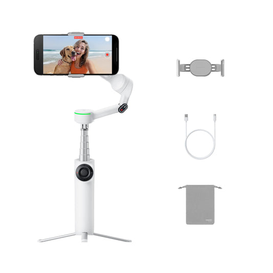 Insta360 Flow 2 Pro White - Industry-First AI Phone Gimbal with Apple DockKit, Pioneering 360º Pan Tracking, Free Tilt, Built-in Tripod/Selfie Stick, Portable Vlog/Travel Stabilizer