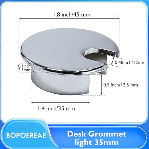 Desk Grommet 1-3/8" (35 mm), Desk Cord Hole Cover, Cable Grommet Metal Zinc Alloy Materilal, Desk Hole Grommet for Office and Home Table Cable, Detachable Cable Cord Organizer (Bright Silver 2 Pcs)