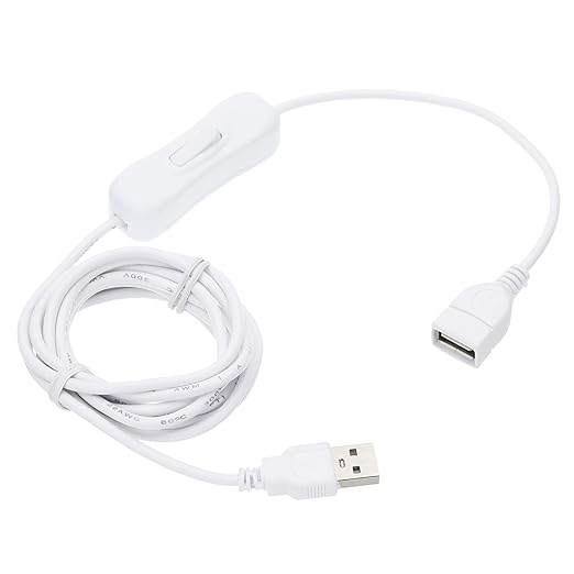 MECCANIXITY USB Cable with ON/Off Toggle Switch, USB Male to Female Extension Cord Inline Switch 2.0m White, for LED Desk Lamp LED Strip
