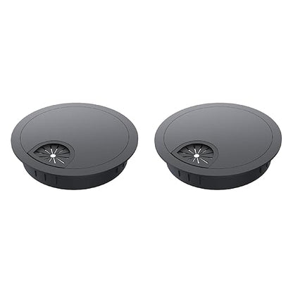 2 Pack Desk Grommet 2 Inch 50mm, Zinc Alloy Computer Desk Wire Hole Cover, Office Desktop Cord Cable Hole Metal Ring, Black