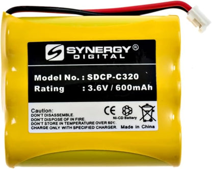Synergy Digital Cordless Phone Batteries, Compatible with AT&T-Lucent 3301 Cordless Phone, (NI-CD, 3.6V, 600 mAh), Replacement for GP GP60AAS3BMJ Battery, Combo-Pack Includes: 2 x SDCP-C320 Batteries