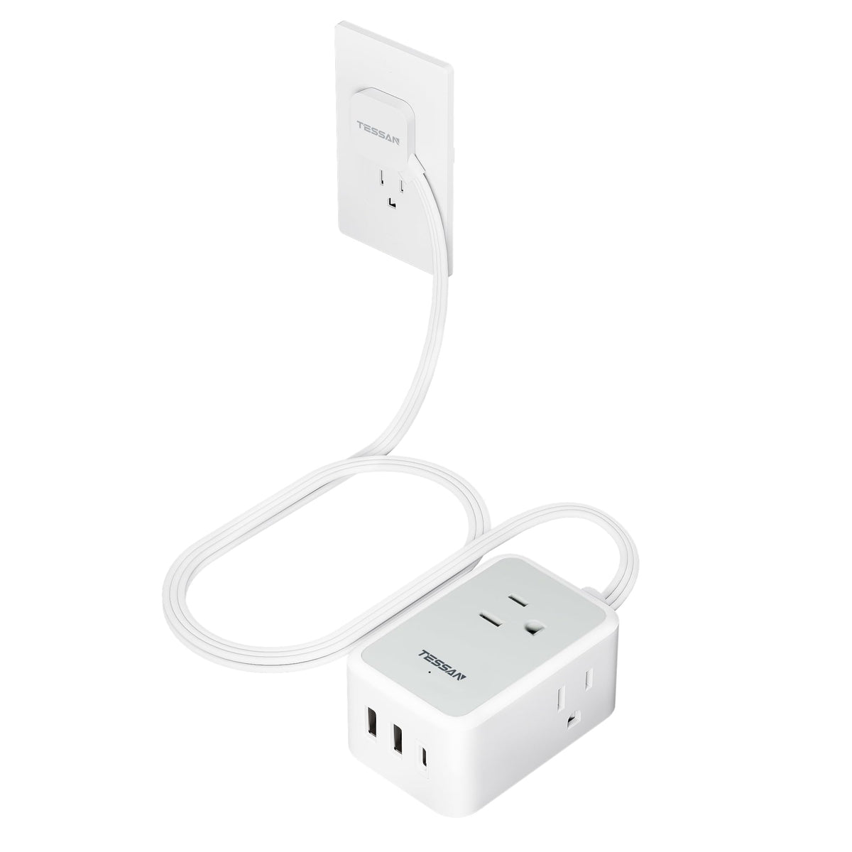 TESSAN Small Flat Plug Power Strip, Ultra Thin Extension Cord 5 ft, Black