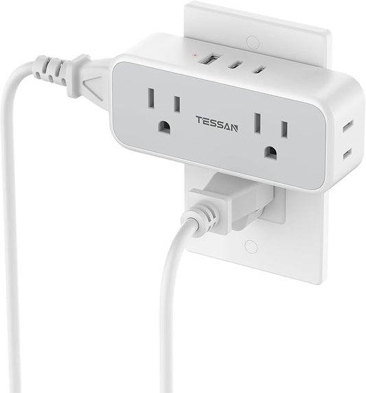 TESSAN Surge Protector Outlet Extender, Multi Plug Mini Wall Expander, Grey