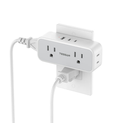TESSAN Surge Protector Outlet Extender, Multi Plug Mini Wall Expander, Grey