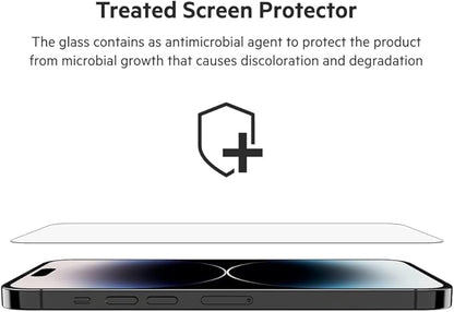Belkin TemperedGlass iPhone 14 Pro Max Screen Protector - iPhone 14 Pro Accessories - Easy Application With Installation Guide Tray - Tempered Glass Antimicrobial Screen Protector - 9H Hardness Tested