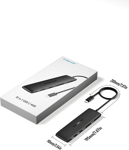 Lemorele 10 -in-1 USB C Docking Station for Laptop Dell Mac HP Lenovo, 10Gbps USB C Hub with 2 HDMI 4K, 4*USB 3.1 10Gbps Data Port, 100W PD Charging, 3 USB 2.0 for Keybord, Mouse