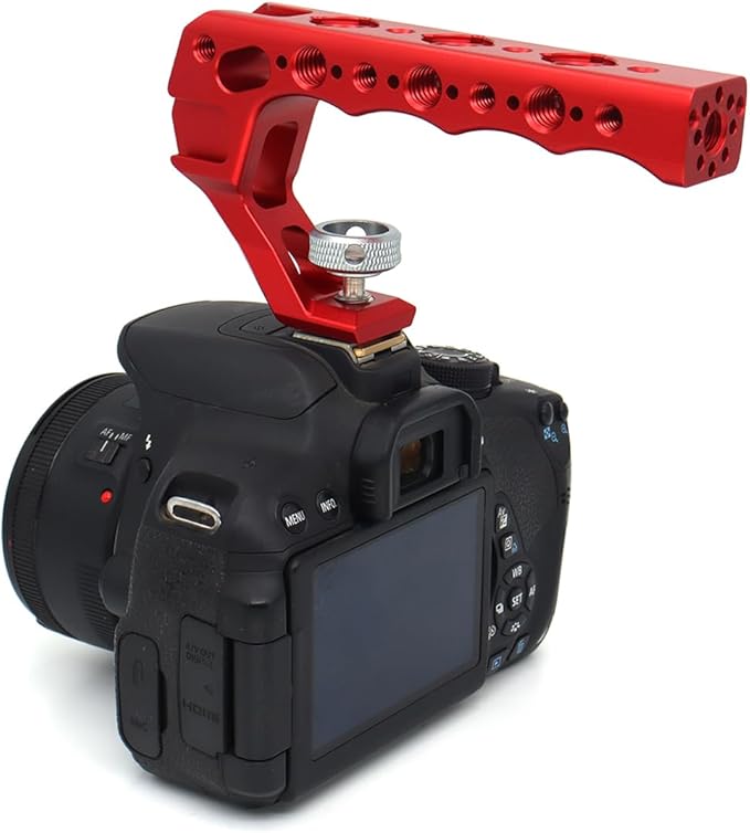 Top Handle Camera Grip with Cold Shoe Base for DSLR Camera Cage, with 3 Cold Shoe Adapters to Mount DSLR Camera with Microphone/LED Light/Monitor (Black with Cold Shoe Base)