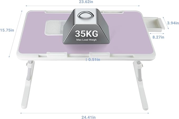 iXTRA Laptop Lap Desk Include Cooling Fan,Adjustable Lap Desk with Light Fan,Folding Laptop Desk for Bed with USB,Bed Desk with Storage Drawer 60x40cm,Purple