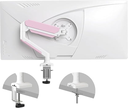 PHOLITEN Single Monitor Arm Fits 13-32 inch,4.4-19.8lbs Screen, Fully Adjustable Gas Spring Arm, Computer Monitor Stand with VESA 75 * 75mm/100 * 100mm Mount,White & Pink