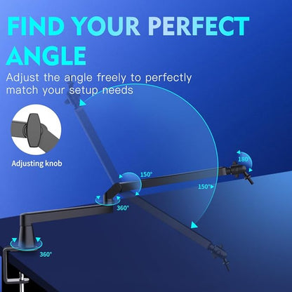 Low Profile Mic Arm 15cm Extra Riser Adjustable Mic Boom Arm Metal Desk Mounted Microphone Stand Cable Management Flexible Microphone Holder for Podcast Streaming Gaming Desktop