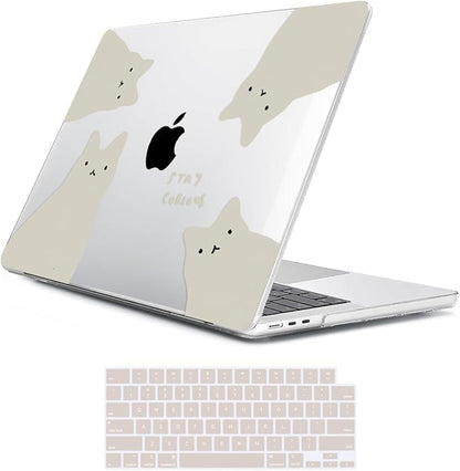 for 2025 2024 2023 2022 MacBook Air 13 inch Case M4 A3240 M3 A3113 M2 A2681 with Touch ID& 13.6" Liquid Retina Display, Plastic Hard Shell&Keyboard Cover&Screen Film&Webcam Cover, Cats