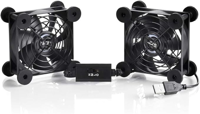 Dual 80mm USB Speed Control Fan, 5V Portable Cooling Fan for Flat-Screen TV Receiver Router DVR PlayStation Xbox Computer Cabinet Cooler