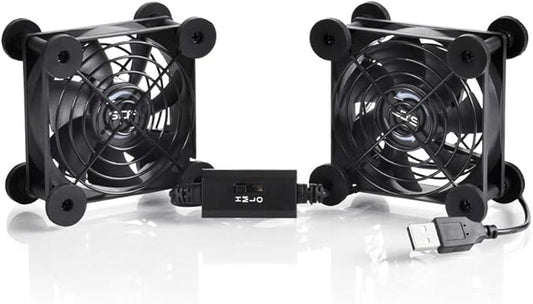 SCCCF Dual 80mm USB Speed Control Fan, 5V Portable Cooling Fan for Flat-Screen TV Receiver Router DVR PlayStation Xbox Computer Cabinet Cooler