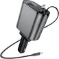 Retractable Car Charger with Dual Retractable Cords, Type-C Cable Fast Charging Up to 100W, 4 in 1 Fast Car Phone Charger with Voltage Display for iPhone 16/15/14/13/12 Pro Max,iPad,Samsung