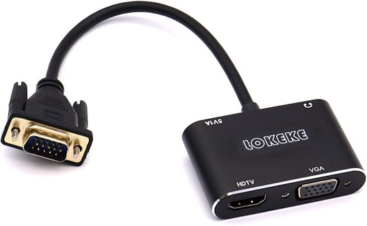 LOKEKE VGA to HDMI VGA, VGA to HDMI VGA Adapter with Audio Cable and USB Cable for Computer, Desktop, Laptop, PC, Monitor, Projector, HDTV