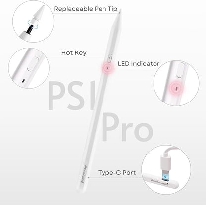 PS1-Pro Stylus Pen for Apple iPad 2018-2025｜Faster Charge Custom Shortcuts Pixel-Perfect with Metal Chrome Tip｜Pencil for iPad 11th & 10th Generation, Pro 11"/12.9"/M4, Air 3/4/5/M2/M3, mini 5/6th Gen
