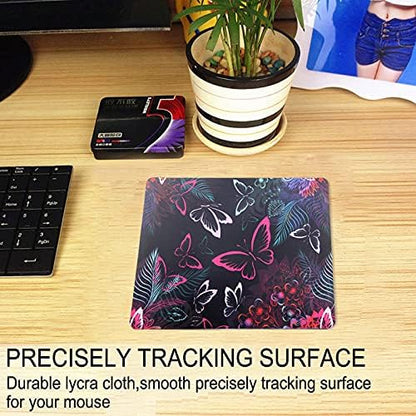 Mouse Pad, Gaming Mouse Pad, Non-Slip Rubber Base Mouse Mat with Designs for Laptop, Computer & Office, 9.5 x 7.9 x 0.12 inches (Pink Butterflies)