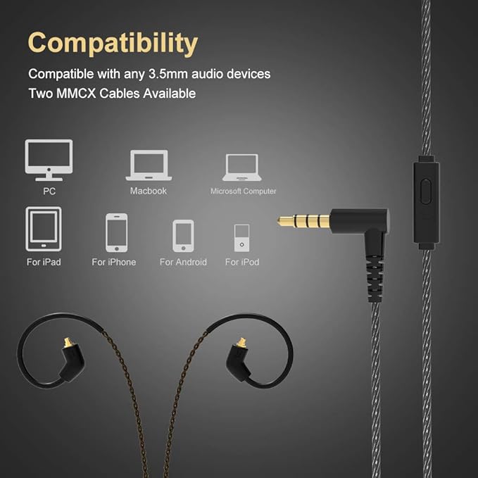BASN Metalen in-Ear Monitors Headphones,4 Drivers Musicians Noise Isolating IEMs with Deep Bass, Two Detachable MMCX Cables with Case for Singers,Drummers,Bassists(Matt Black)