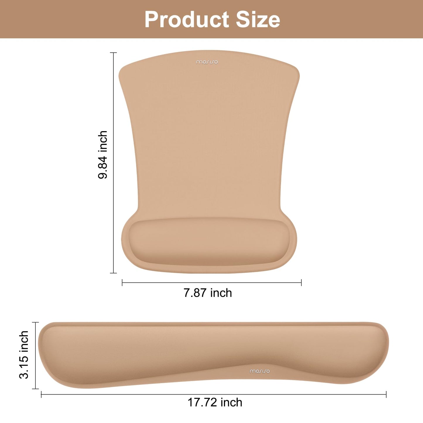 MOSISO Wrist Rest Support for Mouse Pad & Keyboard Set, Ergonomic Mousepad Non-Slip Base Home/Office Pain Relief & Easy Typing Cushion with Neoprene Cloth & Raised Memory Foam, Mocha