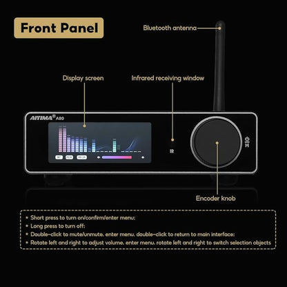 AIYIMA A80 Bluetooth Amplifier DAC Stereo HiFi Home Audio Receiver with PFFB 2.0 Channel Hi-Res Class D Power Amp with PC-USB Coaxial Optical TRS RCA Input
