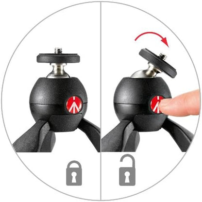 Manfrotto MTPIXIMII-B, PIXI Mini Tripod with Handgrip for Compact System Cameras, for DSLR, Mirrorless, Video, Made in Italy, Technopolymer and Aluminum, Black