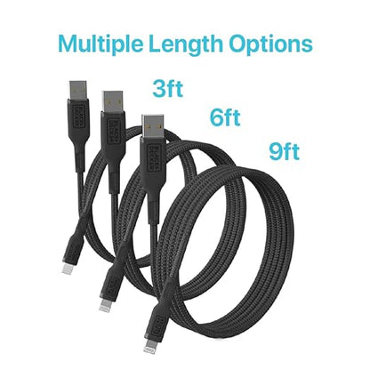 BLACK+DECKER Lightning to USB Cable - Fast Compatible iPhone Lightning Cable - Durable Braided iPhone Charger Cord - for Travel and Daily Use - Multiple Color + Length Options - 3ft