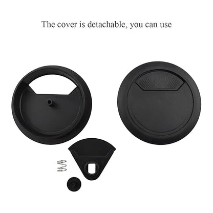 HAHIYO 2Pcs 2.4Inch/60mm Black ABS Plastic Sector-Shaped Desk Grommet Wire Grommet Cable Management Cord Hole Cover Desk Wire Hole Insert Wire Organizer for Computer Office Home Equipment System