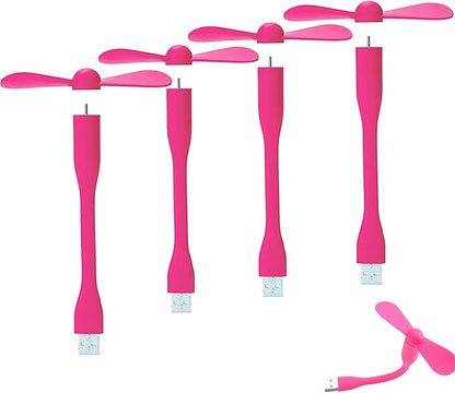 Mini USB Fan, Portable Pocket Fan USB-A Powered Little Cooler, Quiet Operation, for Home Office Car Outdoor Travel- 4 Pack (Pink)