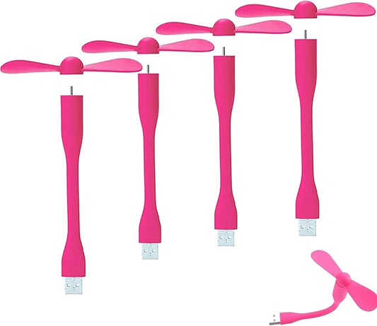 Soseelnee Mini USB Fan, Portable Pocket Fan USB-A Powered Little Cooler, Quiet Operation, for Home Office Car Outdoor Travel- 4 Pack (Pink)