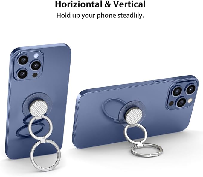 Phone Grip Holder, Phone Ring Holder Finger Kickstand, Foldable & Adjustable Rotatable Double Metal Cell Phone Rings Gripper Stand for iPhone Samsung & Other Phones - Silver Carbonite Weave