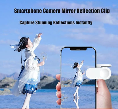 Mirror Effect Lens - Capture Stunning Reflections Instantly,Camera Mirror Reflection Clip for Back Camera Recording, Adjustable Hd Glass Phone Shooting Reflection Mirror (White-Control)