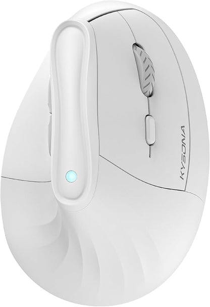 KYSONA Ergonomic Mouse Wireless, Bluetooth Vertical Mouse, 5-Level Adjustable DPI, 2.4G Silent Switch Mice for Windows, MacOS, IPadOS, Laptop, PC, White