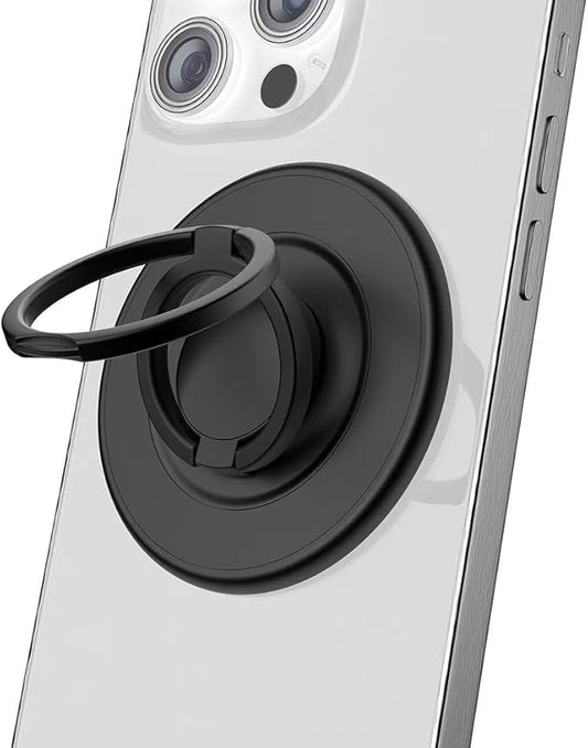 MonIdea Magnetic Phone Grip Compatible with MagSafe,Magnetic Phone Ring Holder Finger Kickstand Wireless Charging Compatible,Adjustable Double Cell Phone Rings Gripper Stand for MagSafe iPhone - Black