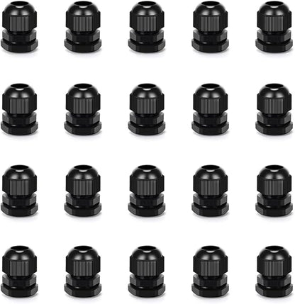 Cable Gland 20 Pack Plastic Waterproof Adjustable Connector 6-12mm PG13.5 Strain Relief Cord Connectors Joints Nylon with Gaskets