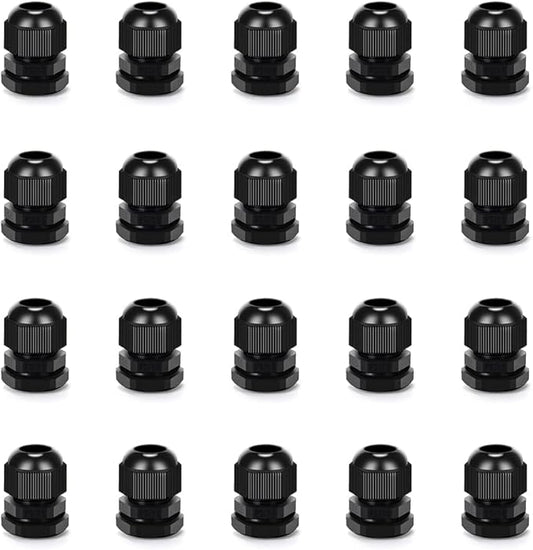 Cable Gland 20 Pack Plastic Waterproof Adjustable Connector 6-12mm PG13.5 Strain Relief Cord Connectors Joints Nylon with Gaskets