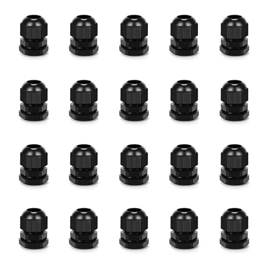 CGELE Cable Gland 20 Pack Plastic Waterproof Adjustable Connector 6-12mm PG13.5 Strain Relief Cord Connectors Joints Nylon with Gaskets