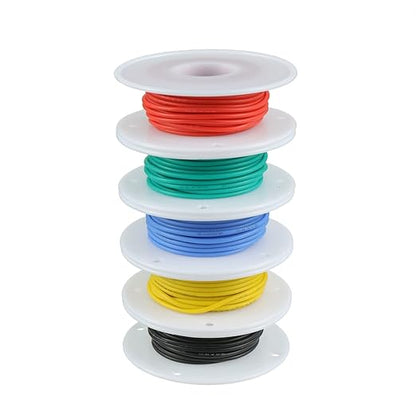BOJACK 24 AWG Flexible Silicone Wire Electric Wire Hook up Wire Kit 300V Cables with Plus 20 φ3mm Heat Shrink Tubings and a Mini Wire Stripper(5 Colors 19.69Ft Each Color, 24AWG)