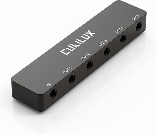 Cubilux Professional 5-Way 3.5mm AUX Splitter, Aluminum Case 5-Channel 1/8” Stereo Headphone Splitter, Multi-Port TRS Audio Share/Split Box/HUB for Speaker Earphones Laptop PC Smartphone Tablet
